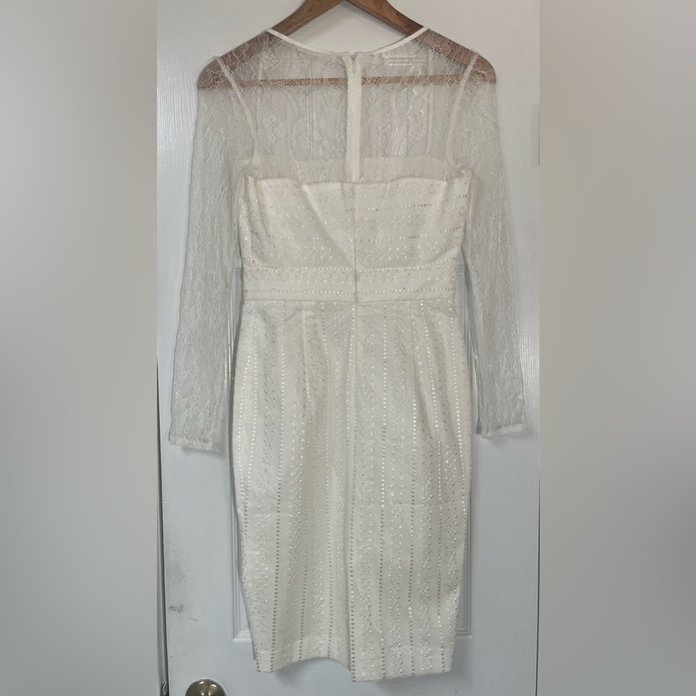 Sau Dress 6 Square Neck Long Lace Sleeve White Sheath Eyelet Bridal New NWT - Picture 3 of 16